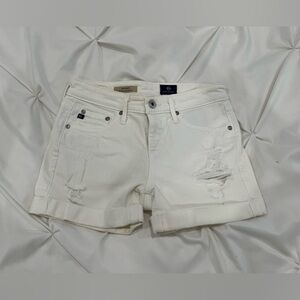 EUC ag adriano goldschmied cream denim hailey boyfriend roll up shorts sz 24